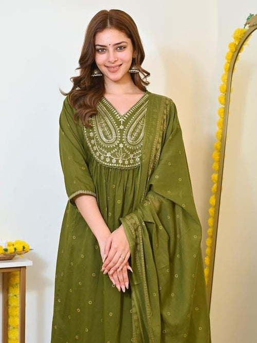 Anveri Women Embroidered Anarkali Kurta Pant Dupatta Set | Ethnic Suit Set for Women | Festive & Casual Wear