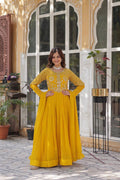 Faux Blooming Georgette With Attractive embroidered Work yellow