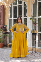 Faux Blooming Georgette With Attractive embroidered Work yellow