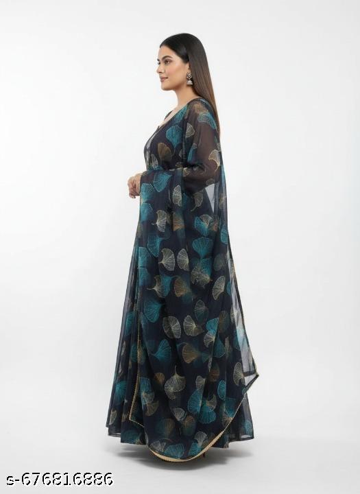 Anveri Women Printed Georgette Anarkali Gown with Dupatta