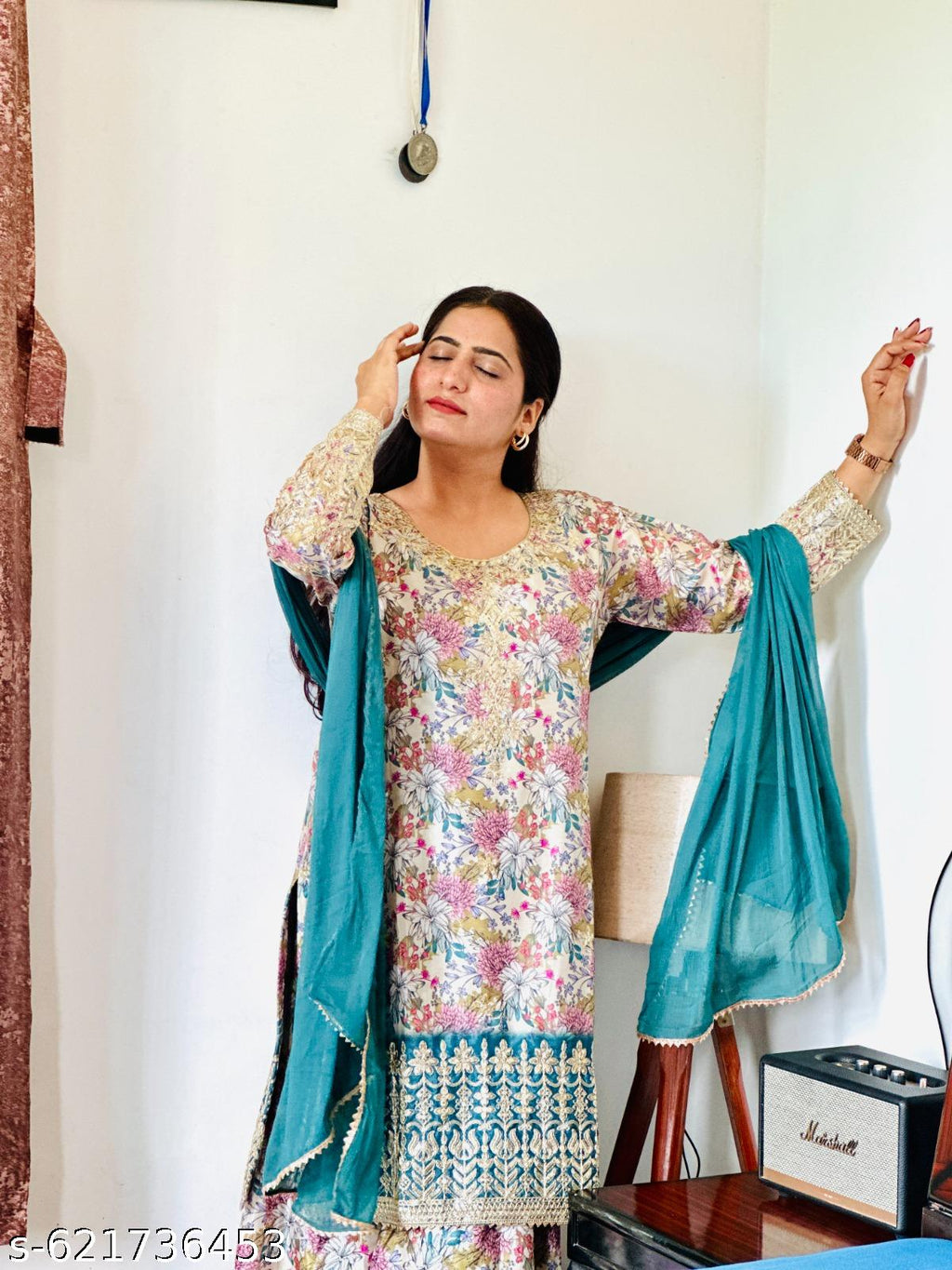 Anveri Women Floral Printed Kurta Set with Dupatta  Straight Kurta & Palazzo Set | Embroidered Hemline | Festive, Party & Daily Wear Ethnic Suit for Women