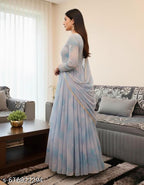 Anveri Women Printed Georgette Anarkali Gown with Dupatta | Party Wear Long Dress