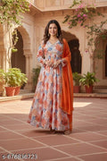 Anveri KING Women Printed Georgette Anarkali Gown with Dupatta | Party Wear Long Dress