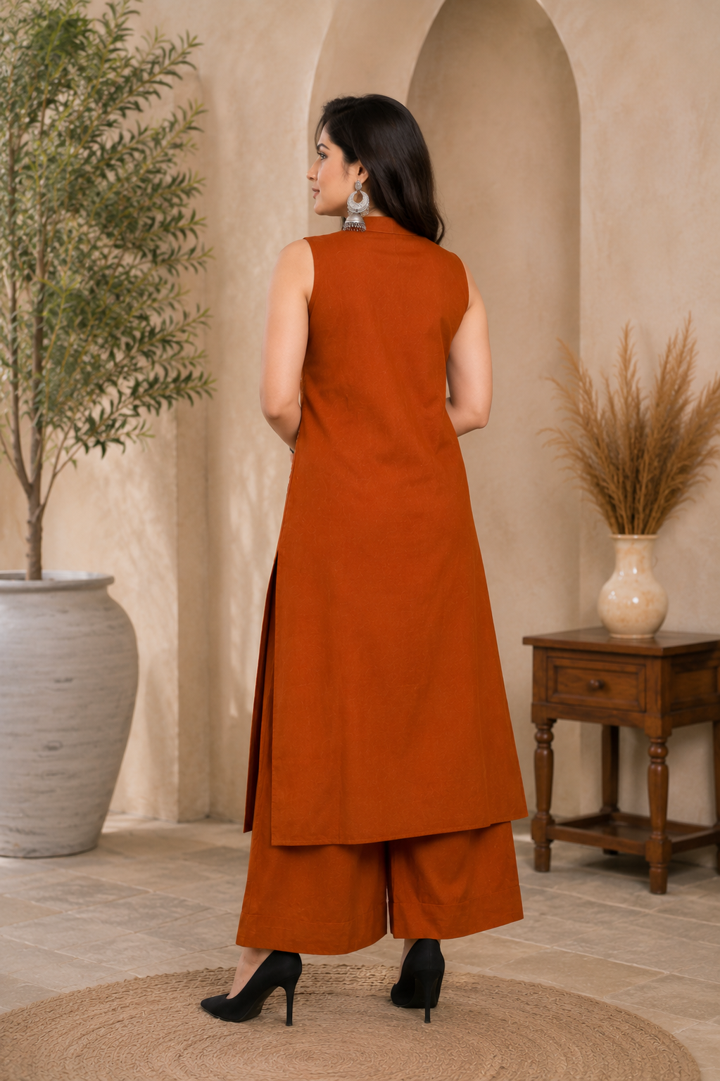 ANVERI Women’s Stylish Sleeveless Embroidered Kurta Pant Set for Casual, Festive & Ethnic Wear