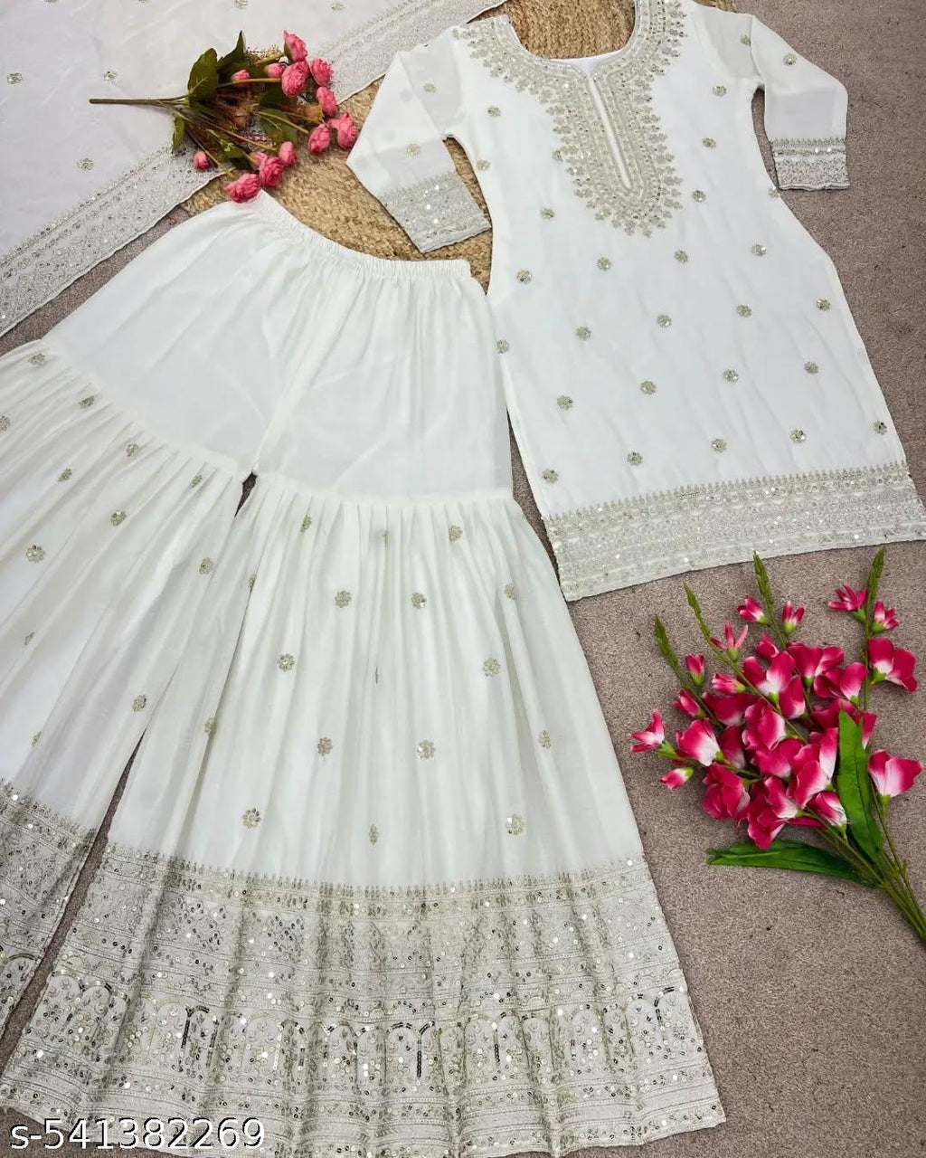Anveri Elegant Embroidered Kurta Sharara Set with Dupatta for Women | Party Wear & Wedding Ethnic Suit