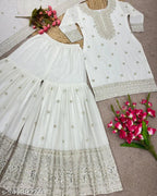 Anveri Elegant Embroidered Kurta Sharara Set with Dupatta for Women | Party Wear & Wedding Ethnic Suit