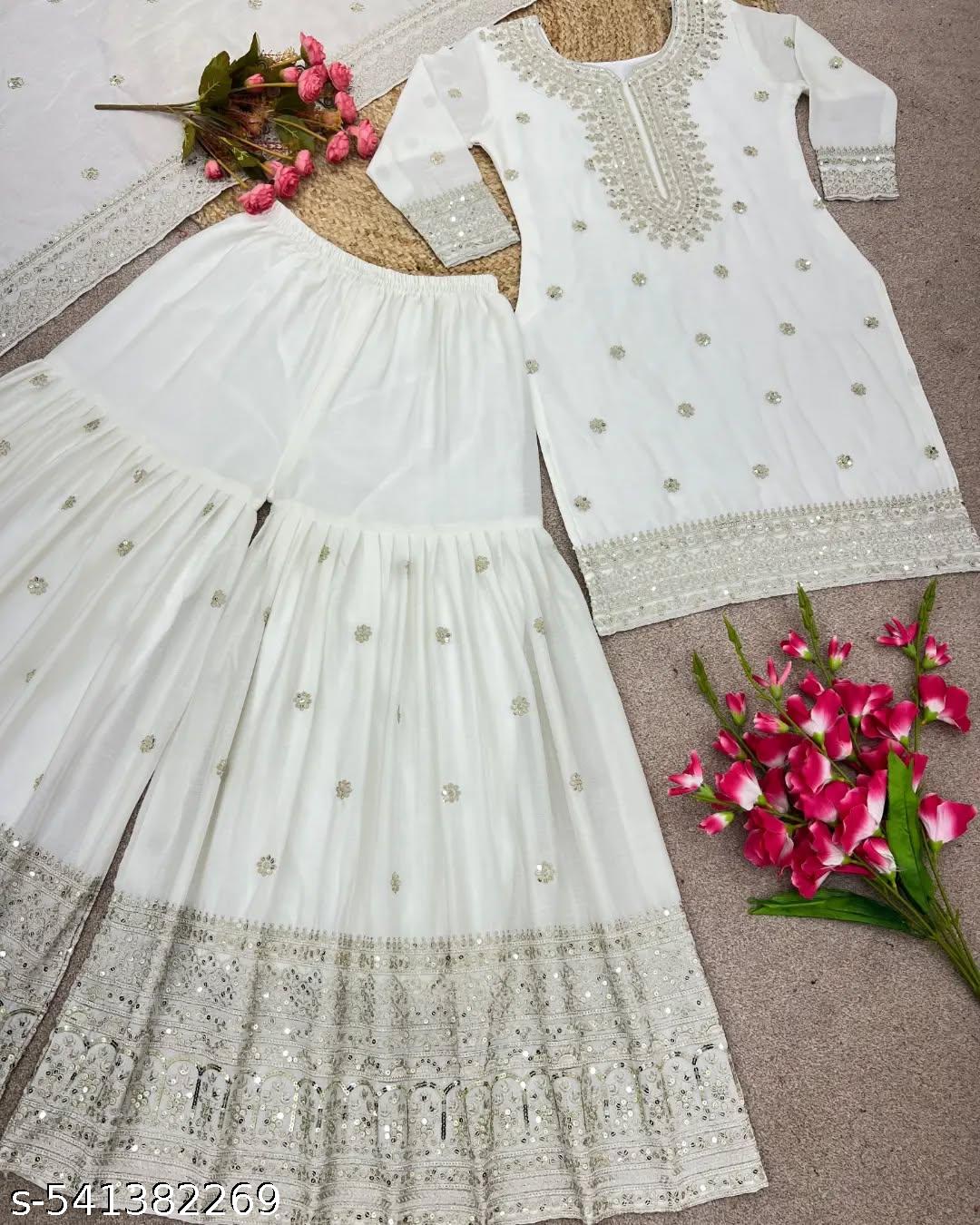Anveri Elegant Embroidered Kurta Sharara Set with Dupatta for Women | Party Wear & Wedding Ethnic Suit