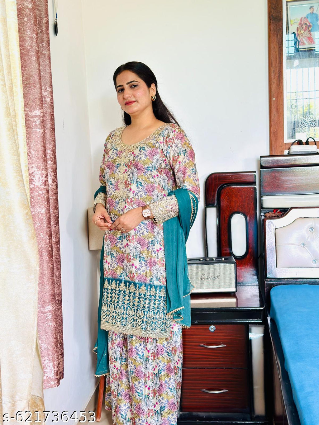 Anveri Women Floral Printed Kurta Set with Dupatta  Straight Kurta & Palazzo Set | Embroidered Hemline | Festive, Party & Daily Wear Ethnic Suit for Women