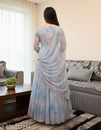 Anveri Women Printed Georgette Anarkali Gown with Dupatta | Party Wear Long Dress
