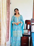 Anveri Women Blue Printed Kurta Sharara Set with Dupatta | Party Wear Wedding Festive Ethnic Suit