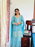 Anveri Women Blue Printed Kurta Sharara Set with Dupatta | Party Wear Wedding Festive Ethnic Suit