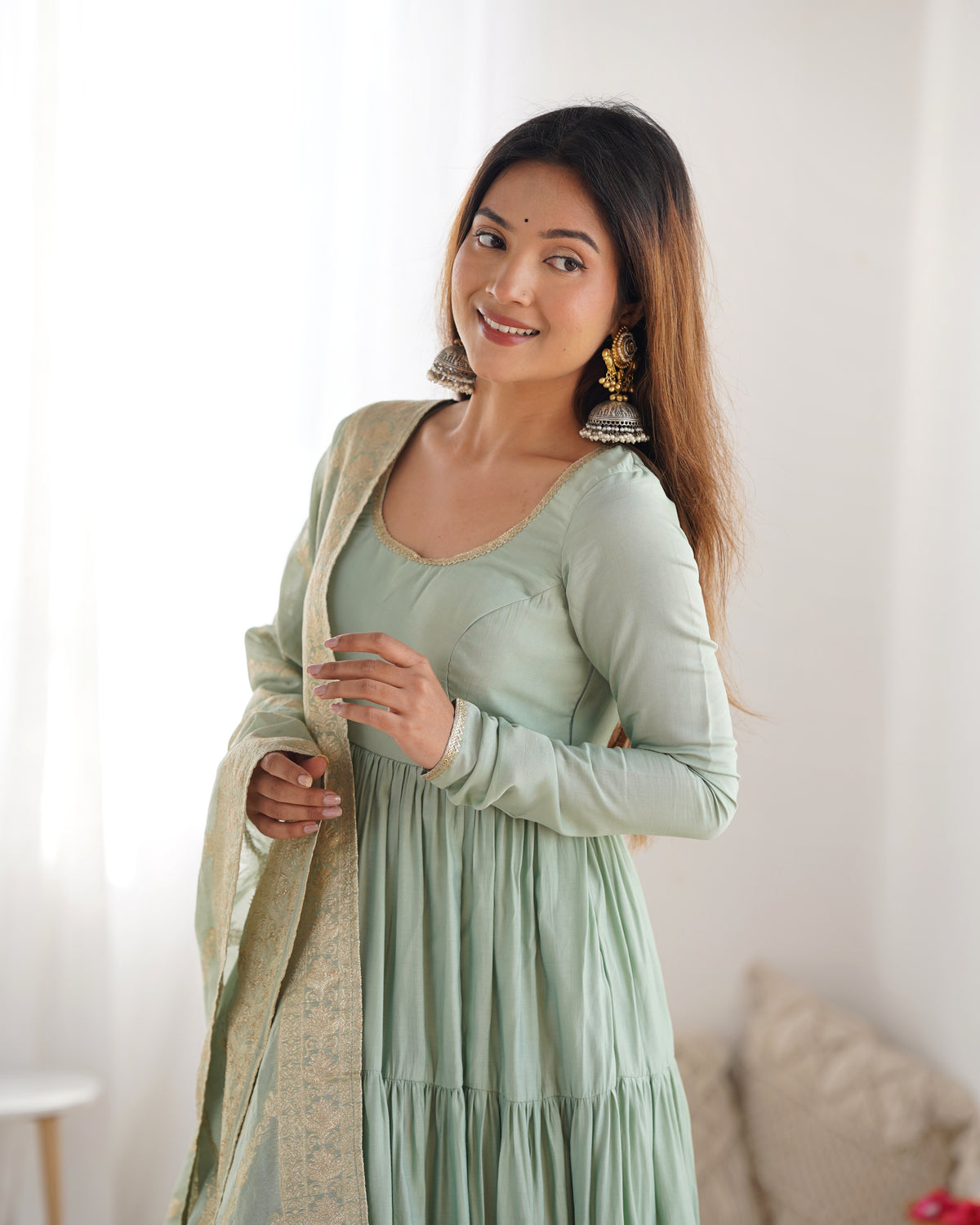 ANVERI TEXTILES Women’s Anarkali Kurta Set with Dupatta | Flared Ethnic Wear Set for Festive, Wedding & Party Occasions