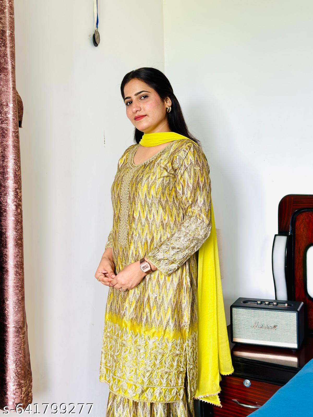 Chic Mustard Yellow Printed Kurta Set with Dupatta