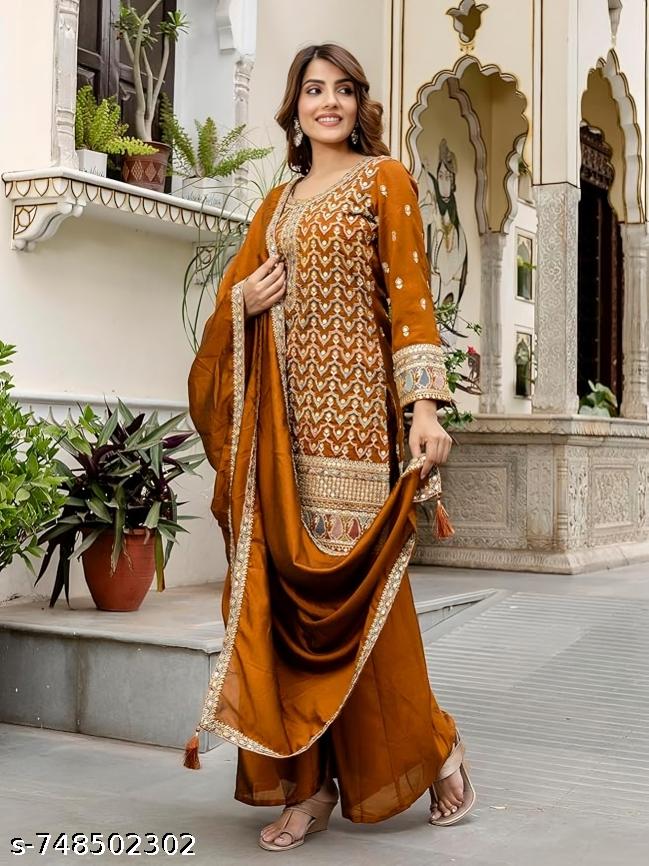 Anveri Women’s Rust Orange Embroidered Kurta Set with Dupatta | Festive & Wedding Wear Ethnic Suit for Women | Heavy Work Designer Salwar Suit | Party Wear Traditional Outfit