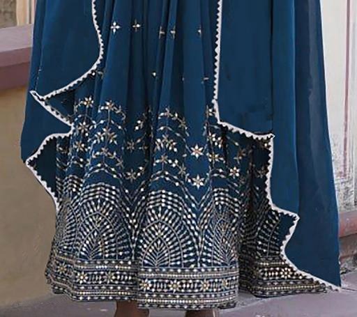 Elegant Teal Blue Georgette Anarkali Gown with Heavy Embroidery & Dupatta for Women