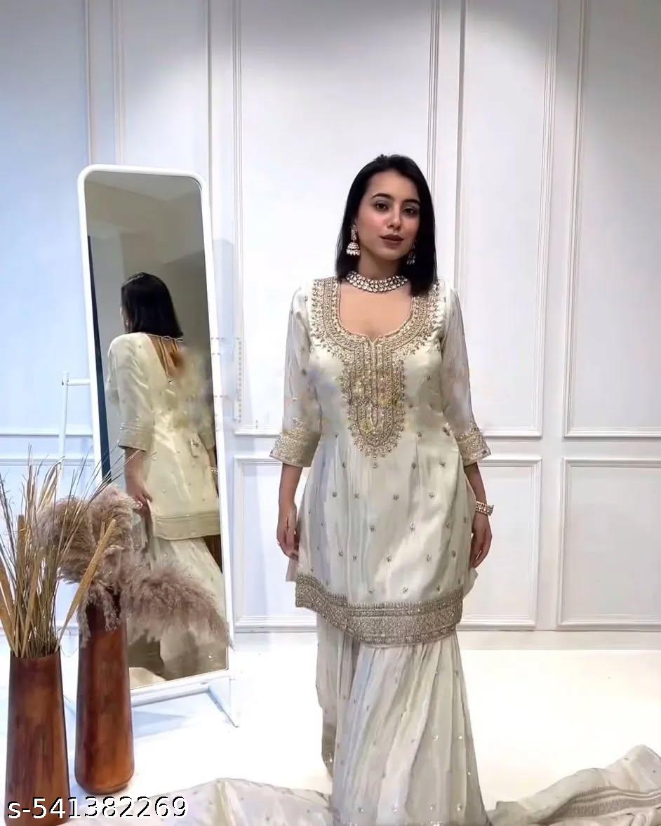 Anveri Elegant Embroidered Kurta Sharara Set with Dupatta for Women | Party Wear & Wedding Ethnic Suit