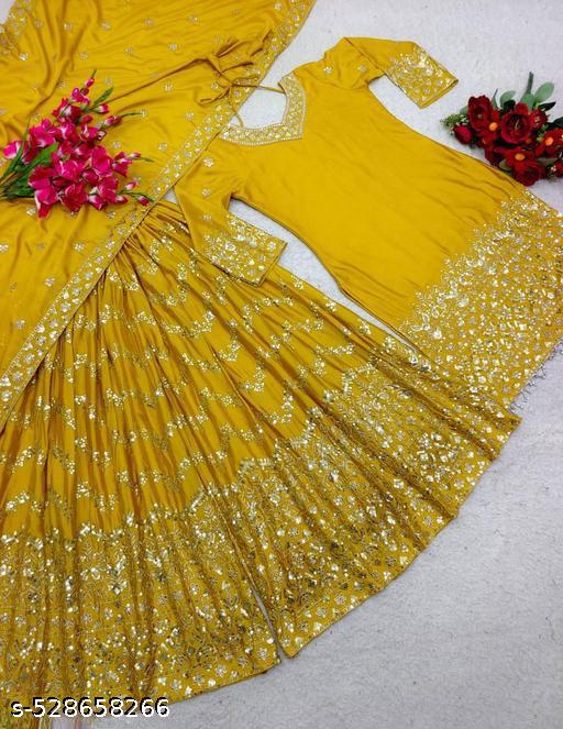 Elegant Embroidered Yellow Kurta Sharara Set with Dupatta for Women
