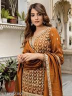 Anveri Women’s Rust Orange Embroidered Kurta Set with Dupatta | Festive & Wedding Wear Ethnic Suit for Women | Heavy Work Designer Salwar Suit | Party Wear Traditional Outfit