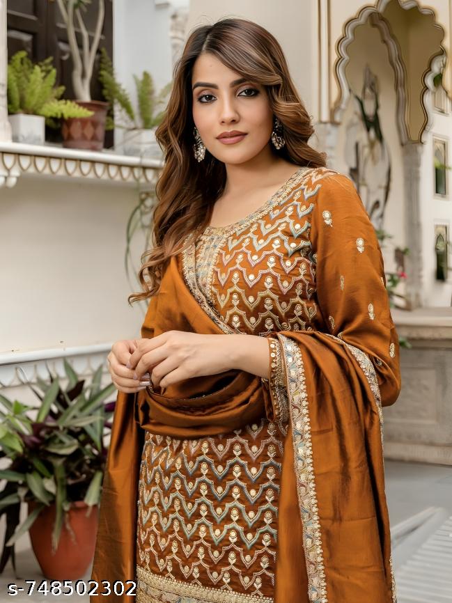 Anveri Women’s Rust Orange Embroidered Kurta Set with Dupatta | Festive & Wedding Wear Ethnic Suit for Women | Heavy Work Designer Salwar Suit | Party Wear Traditional Outfit