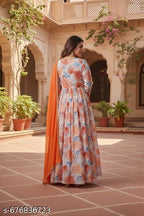 Anveri KING Women Printed Georgette Anarkali Gown with Dupatta | Party Wear Long Dress