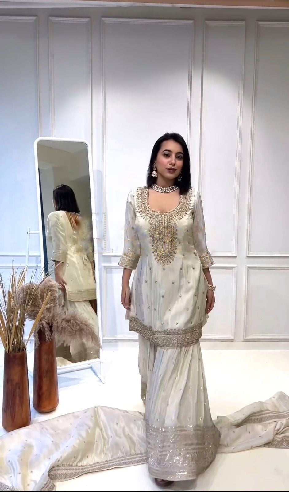 Royal White Embellished Sharara Set with Dupatta