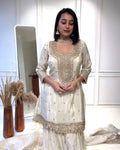 Royal White Embellished Sharara Set with Dupatta