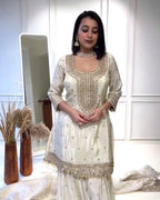 Royal White Embellished Sharara Set with Dupatta