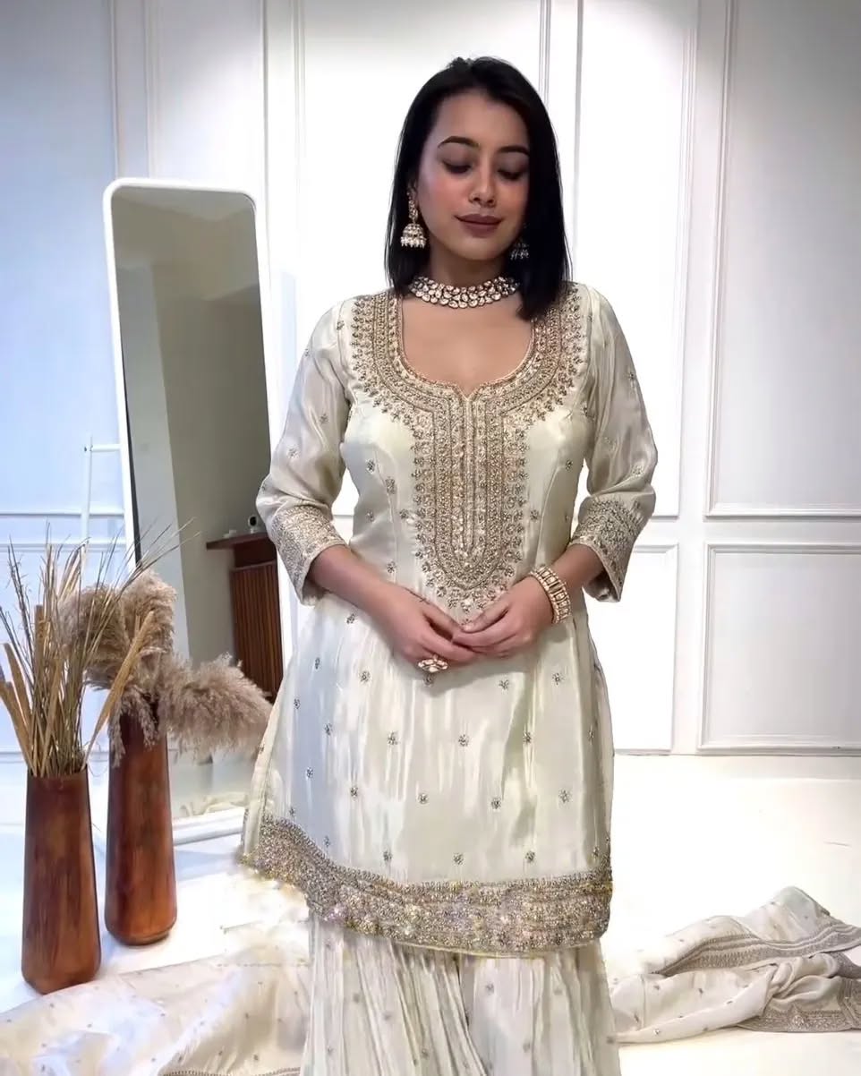 Royal White Embellished Sharara Set with Dupatta