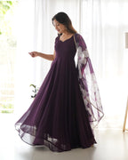 Pure Soft Fox Georgette Full Flared Gown Set With Huge Flair & Dupatta