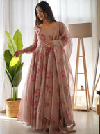 Pure Soft Organza Anarkali Suit Set With Huge Flair & Dupatta