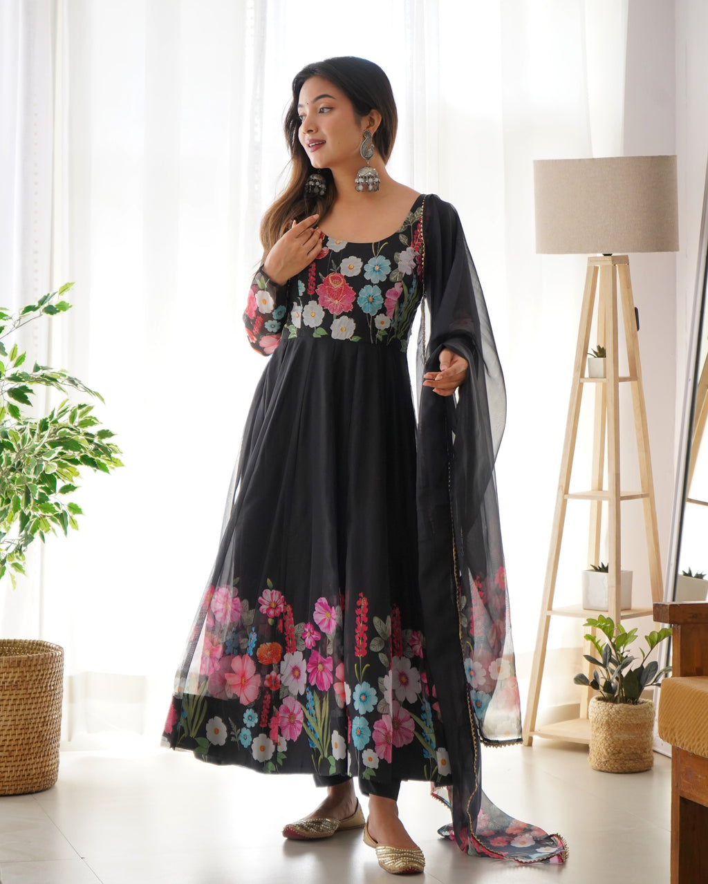 Pure Soft Organza Anarkali Suit Set Comes With Huge Flair, Dupatta & Pant