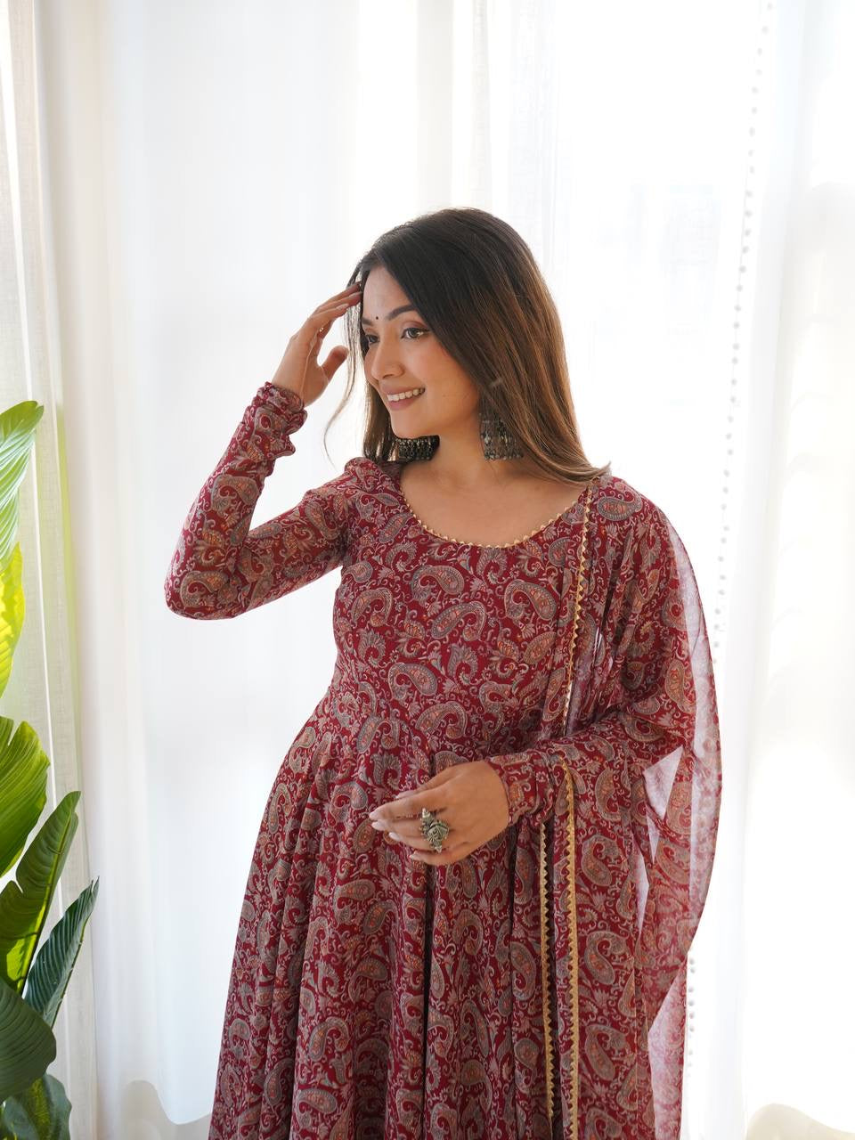 Pure Soft Fox Georgette Anarkali Suit Set With Huge Flair, Dupatta & Pant