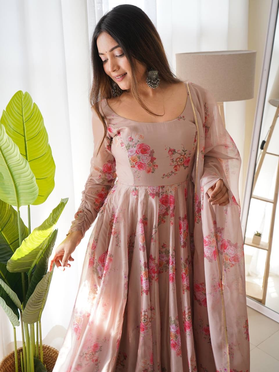 Pure Soft Organza Anarkali Suit Set With Huge Flair & Dupatta