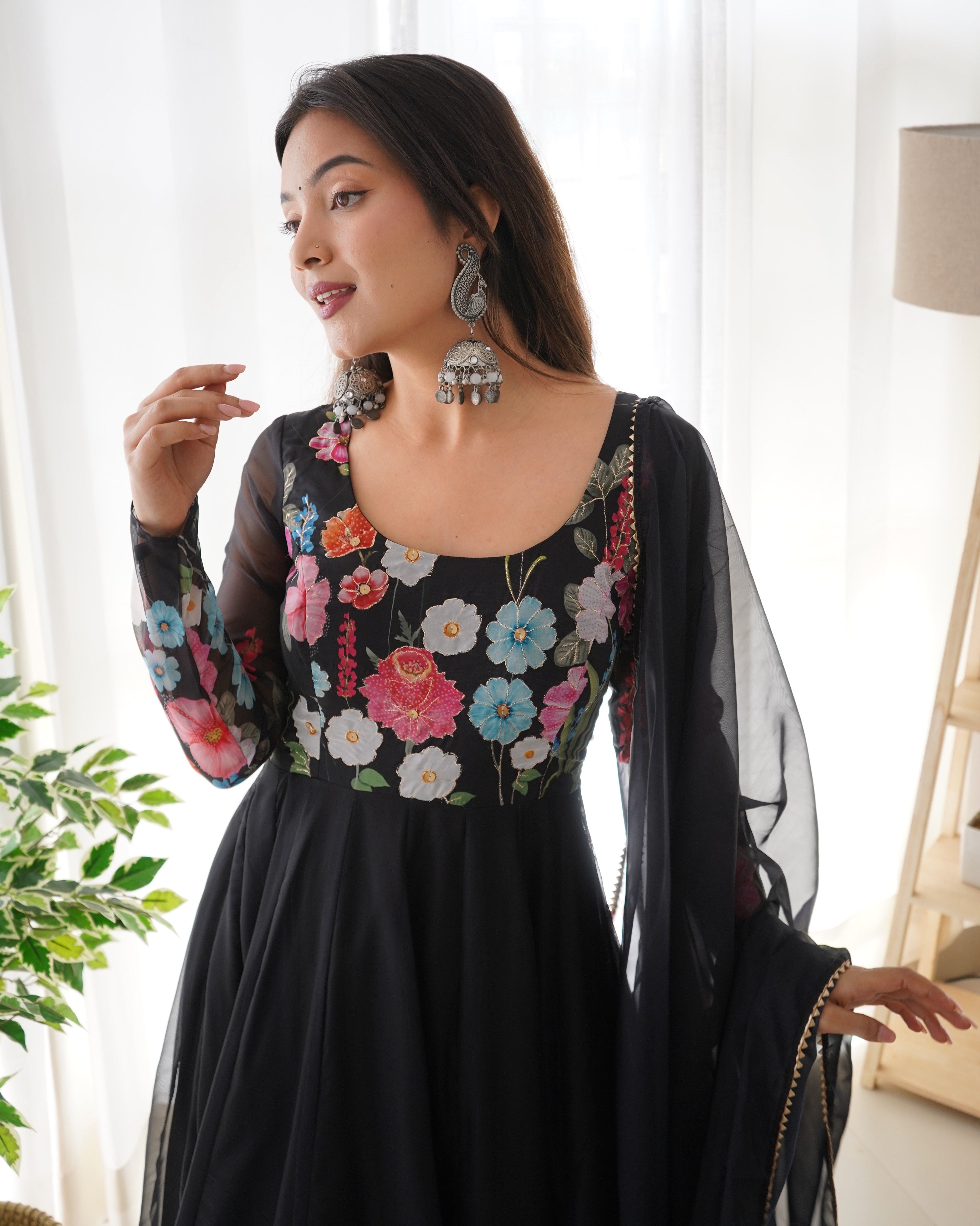 Pure Soft Organza Anarkali Suit Set Comes With Huge Flair, Dupatta & Pant