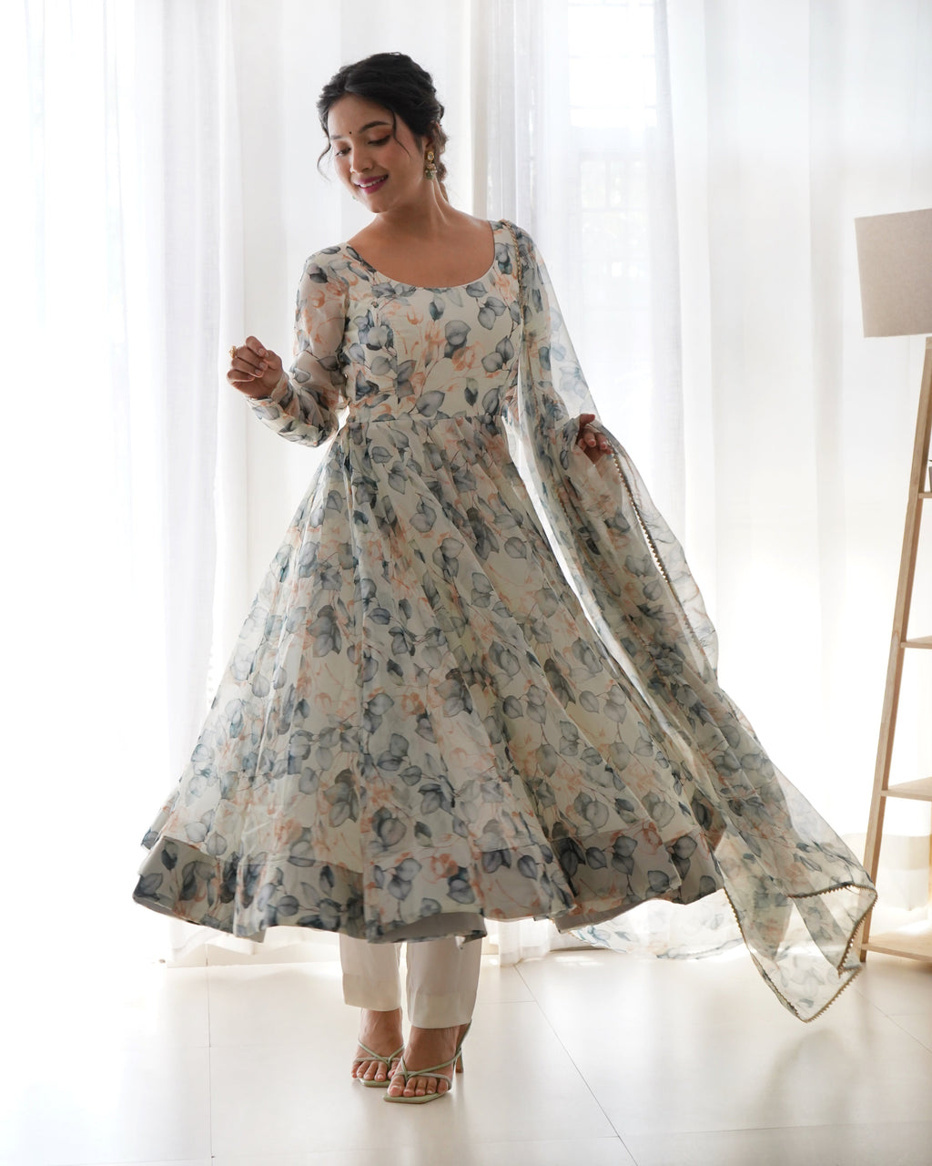 Pure Soft Organza Anarkali Suit Set With Huge Flair, Dupatta & Pant
