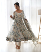 Pure Soft Organza Anarkali Suit Set With Huge Flair, Dupatta & Pant