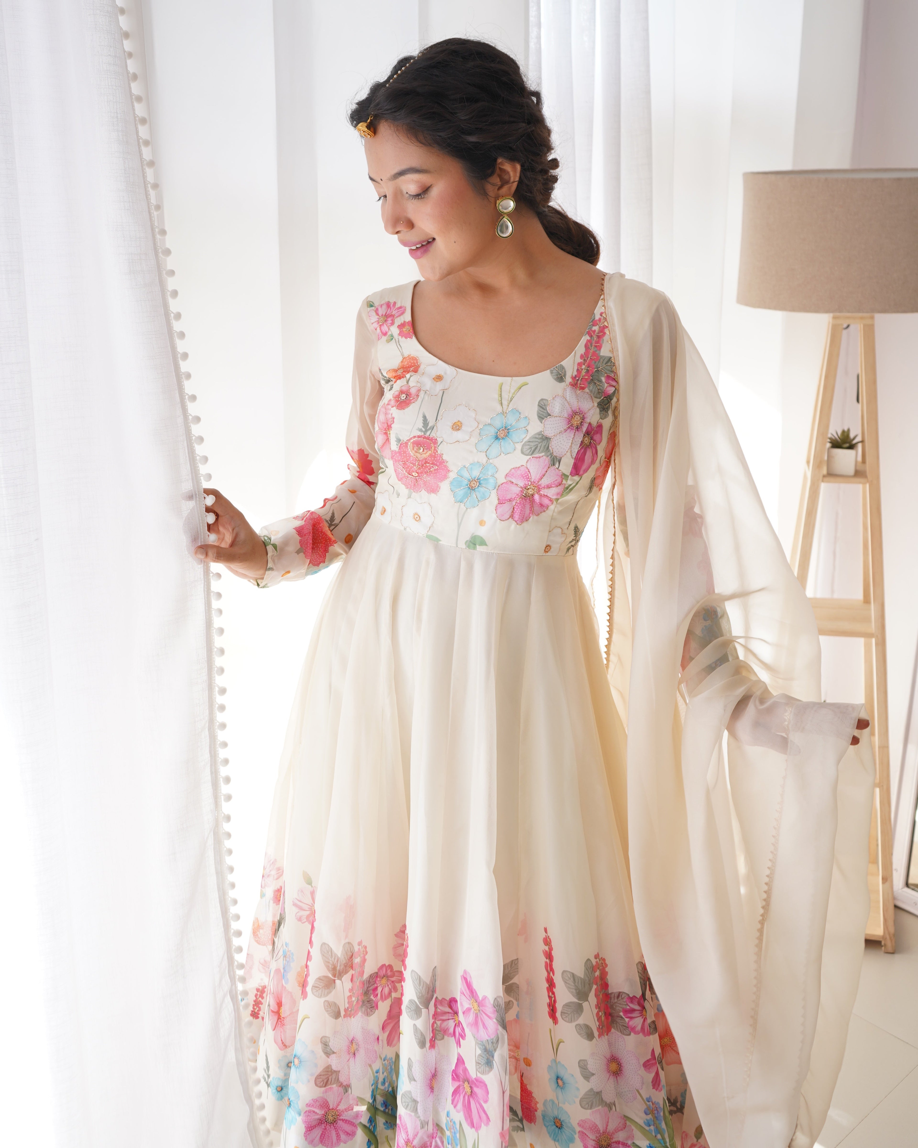Pure Soft Organza Anarkali Suit Set Comes With Huge Flair, Dupatta & Pant