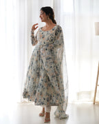 Pure Soft Organza Anarkali Suit Set With Huge Flair, Dupatta & Pant