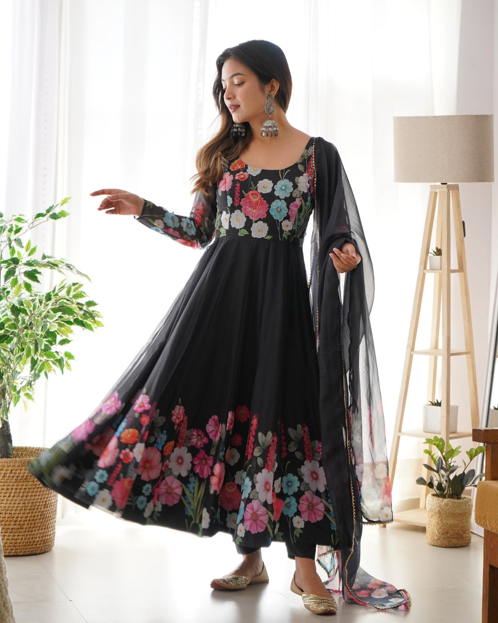 Pure Soft Organza Anarkali Suit Set Comes With Huge Flair, Dupatta & Pant