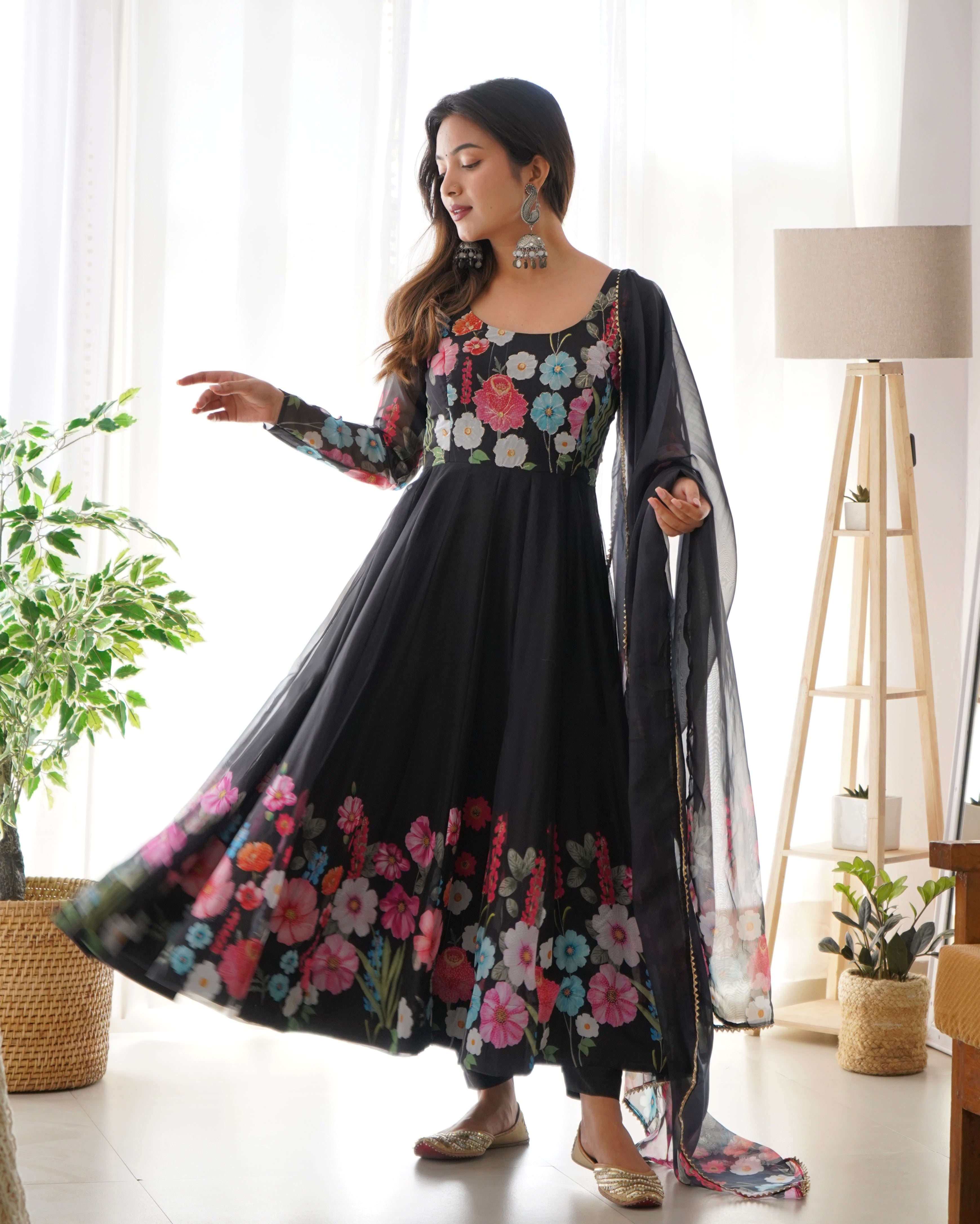 Pure Soft Organza Anarkali Suit Set Comes With Huge Flair, Dupatta & Pant