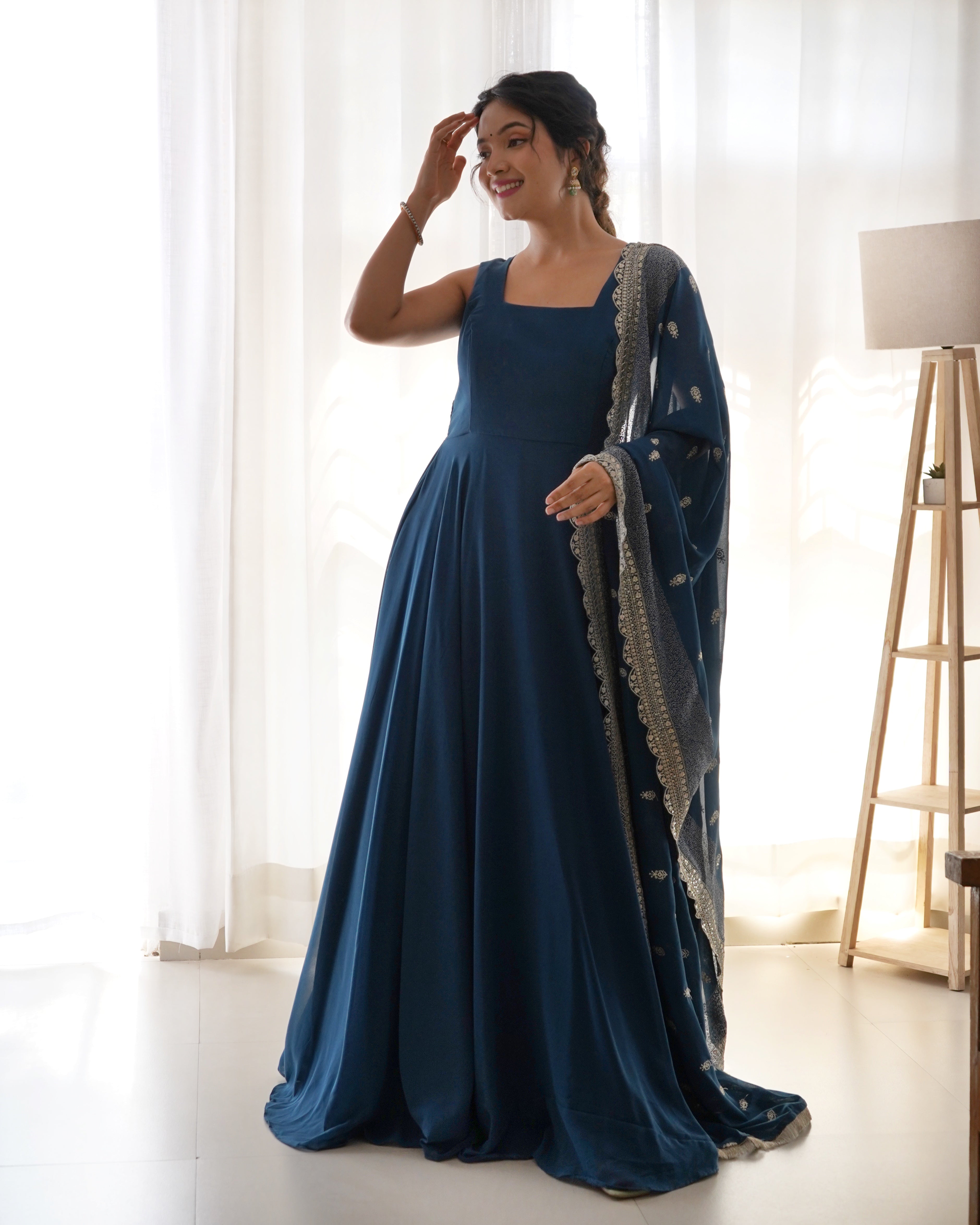 Pure Soft Fox Georgette Anarkali Suit Set With Huge Flair & Dupatta