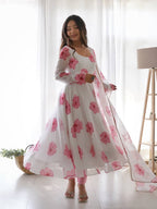 Pure Soft Organza Anarkali Suit Set With Huge Flair, Dupatta & Pant