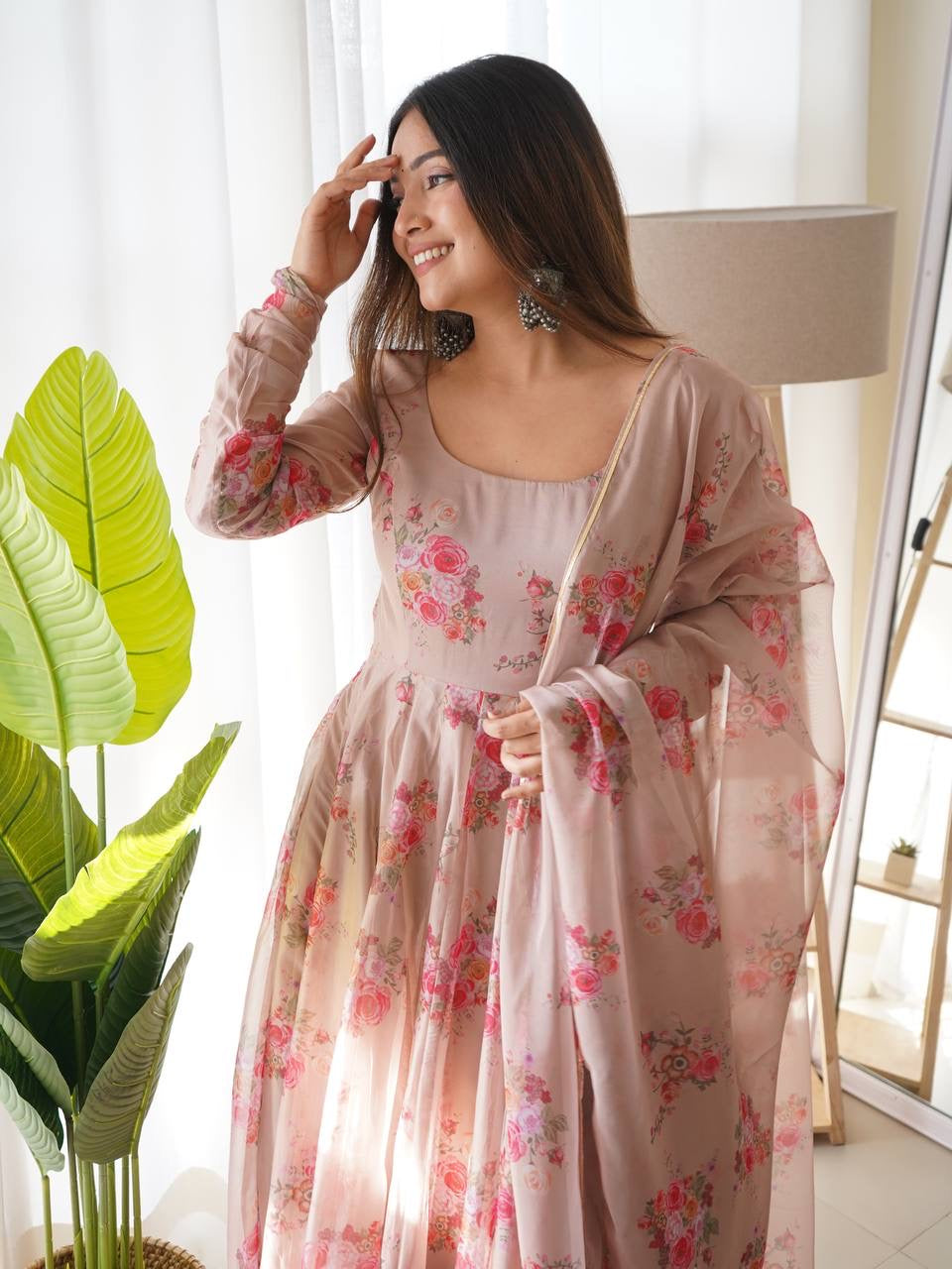 Pure Soft Organza Anarkali Suit Set With Huge Flair & Dupatta