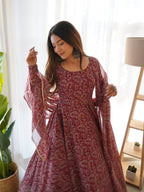 Pure Soft Fox Georgette Anarkali Suit Set With Huge Flair, Dupatta & Pant