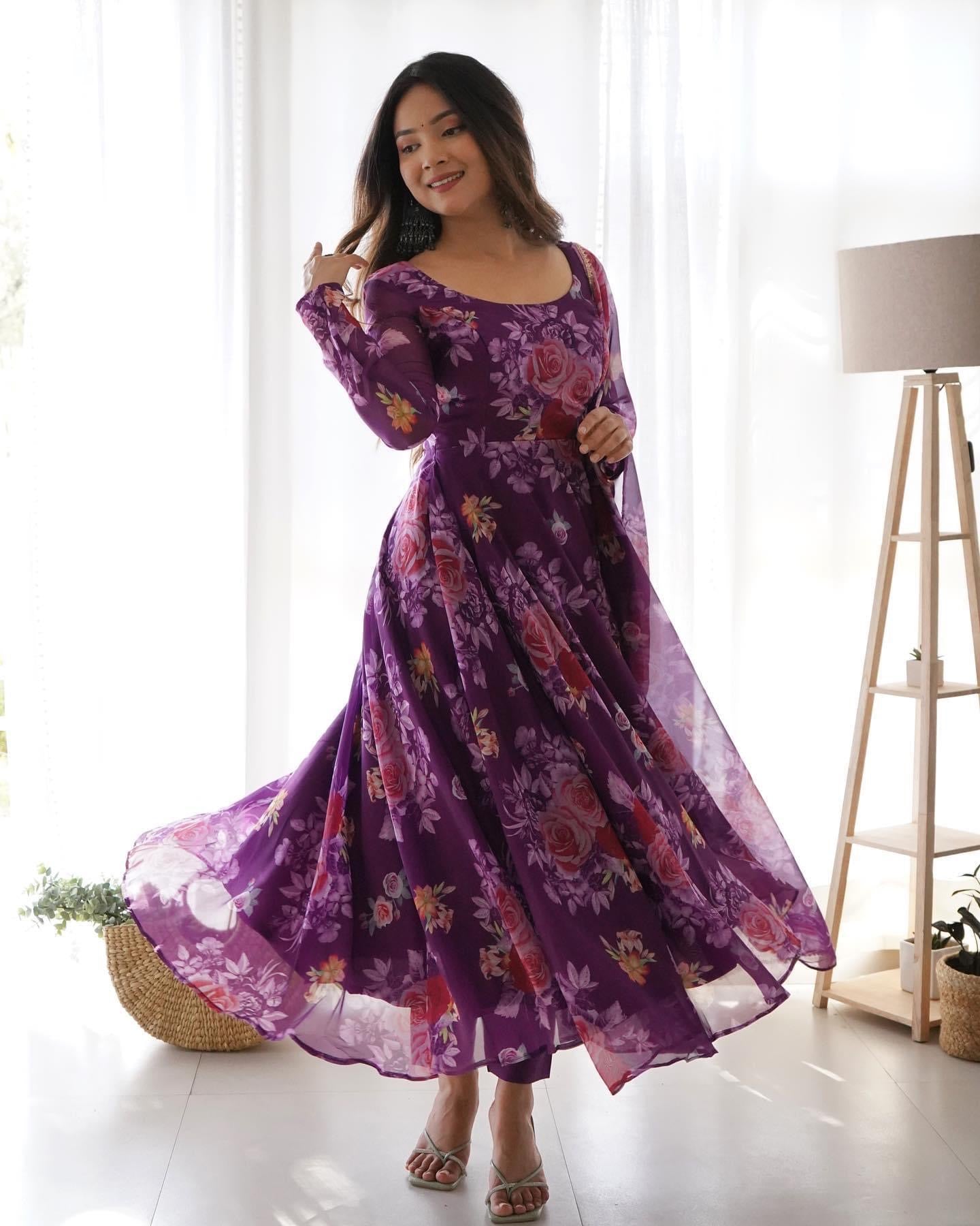 Pure Soft Organza Anarkali Suit Set With Huge Flair, Dupatta & Pant