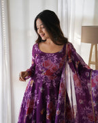 Pure Soft Organza Anarkali Suit Set With Huge Flair, Dupatta & Pant