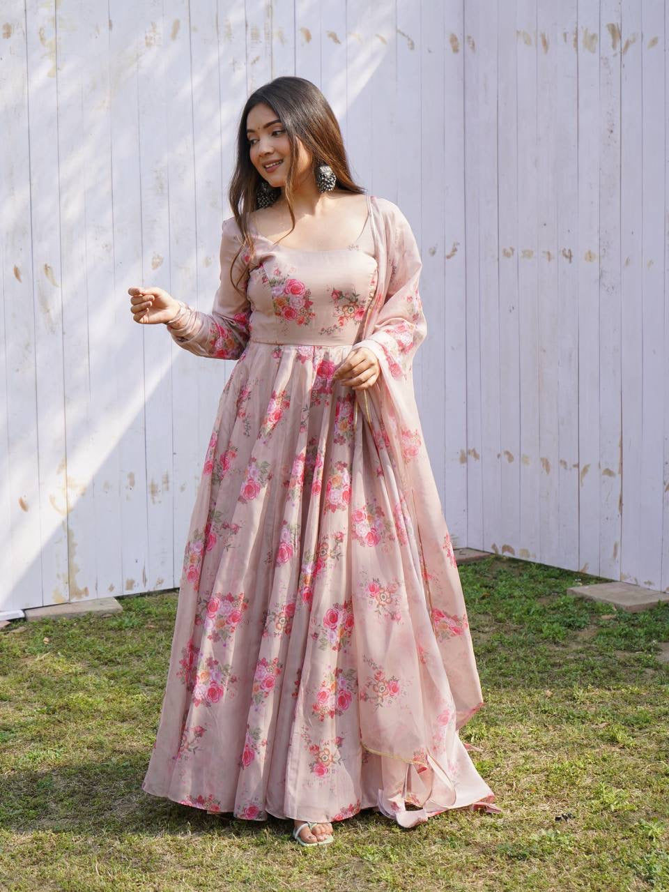 Pure Soft Organza Anarkali Suit Set With Huge Flair & Dupatta