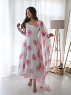 Pure Soft Organza Anarkali Suit Set With Huge Flair, Dupatta & Pant