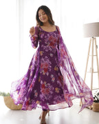 Pure Soft Organza Anarkali Suit Set With Huge Flair, Dupatta & Pant