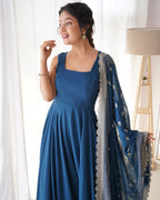 Pure Soft Fox Georgette Anarkali Suit Set With Huge Flair & Dupatta